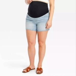 Isabel Maternity Crossover Panel Pregnancy Denim Shorts Size 6/28 NWT